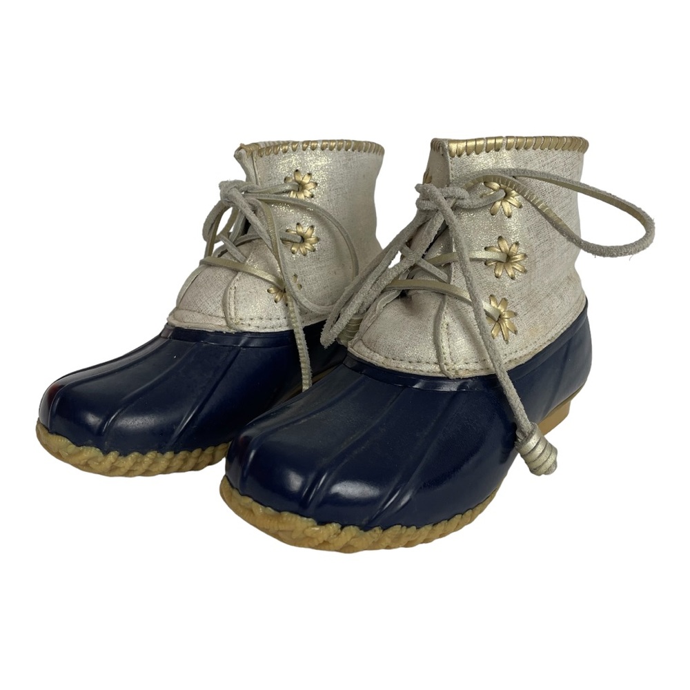 JACK ROGERS Chloe Metallic‎ and Navy  Fleece Lined Duck Boots Size 6
